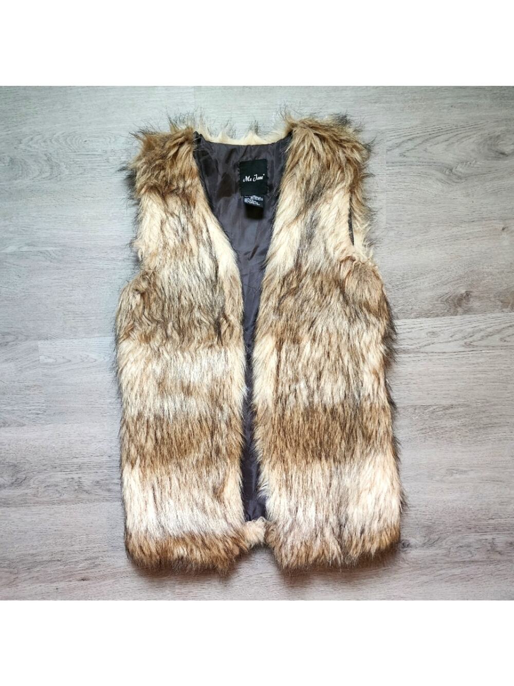 Me Jane Women's Brown Striped Faux Fur Sleeveless Vest X-Small XS